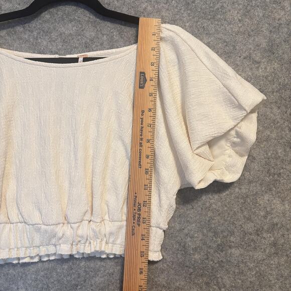Free People Shirt Womens Size Small Crop Flutter Sleeve Smocked Hem Boho - Picture 12 of 13